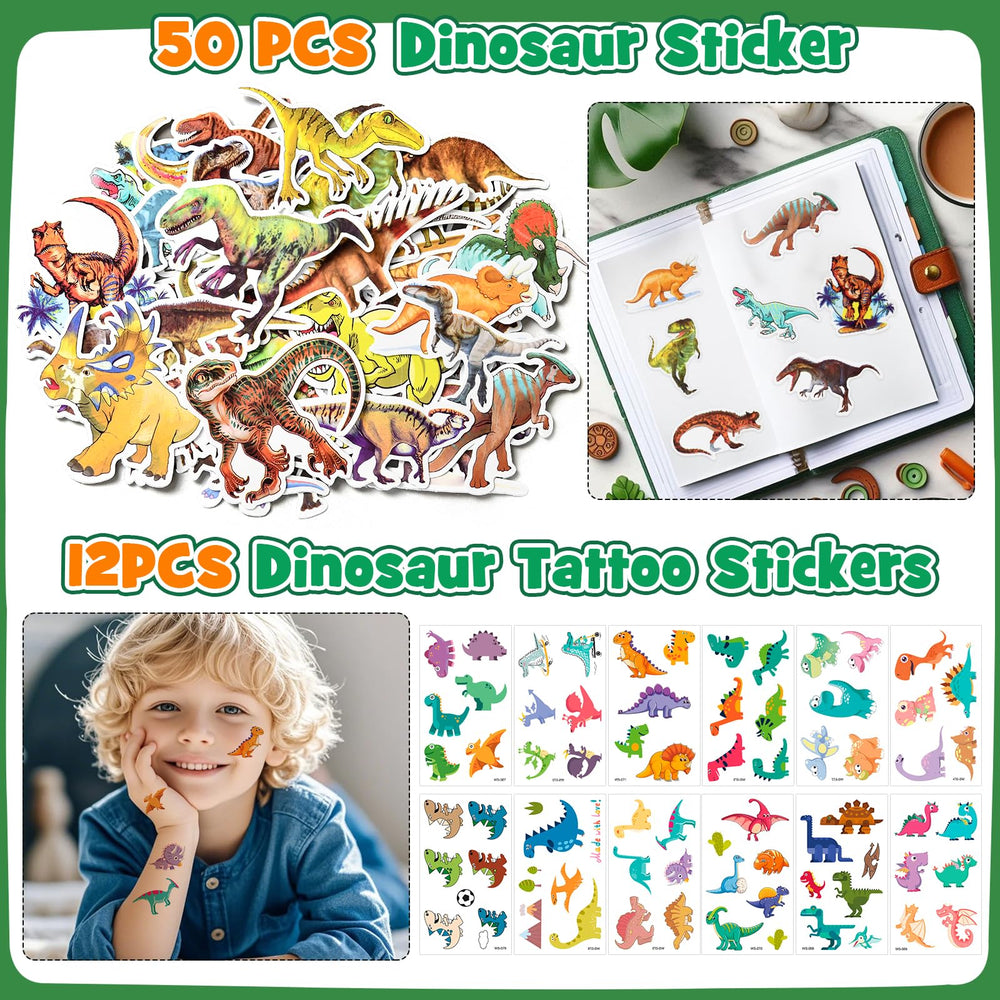 KELENO dinosaur stickers and temporary tattoos for decorating and gifting.