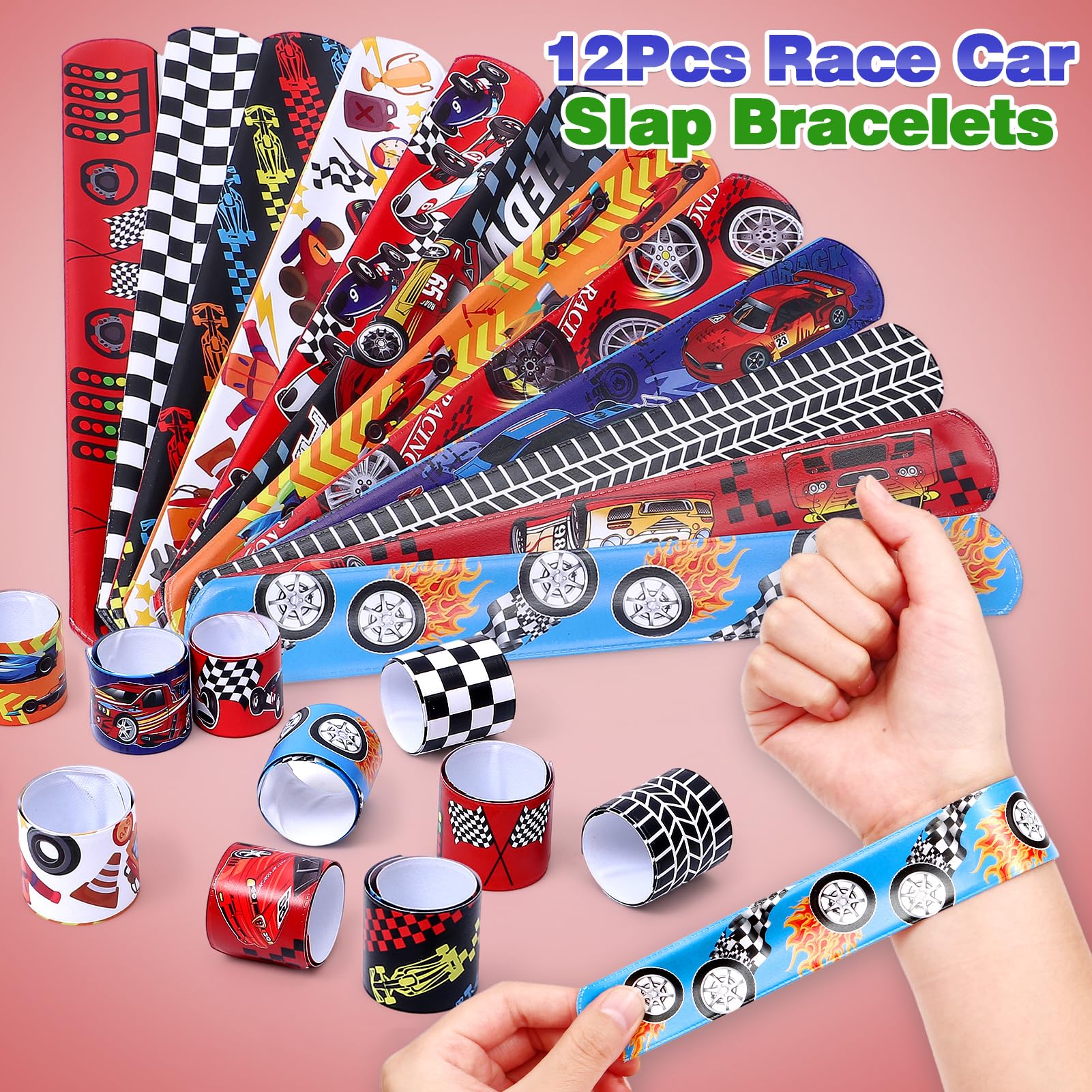 KELENO race car slap bracelets in 12 designs for play