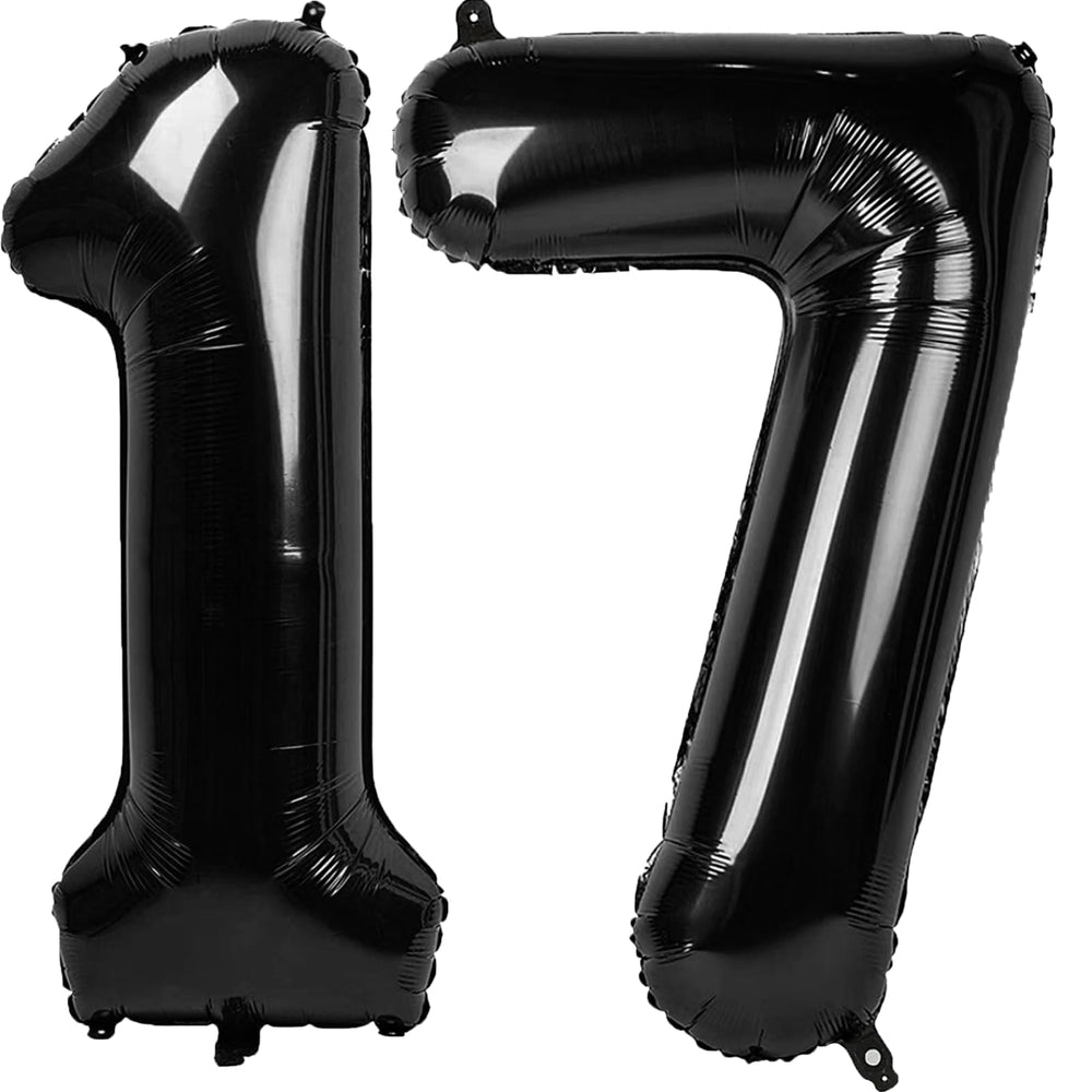 Kelfuoya 40-inch black number 17 balloon for bold 17th birthday backdrop.