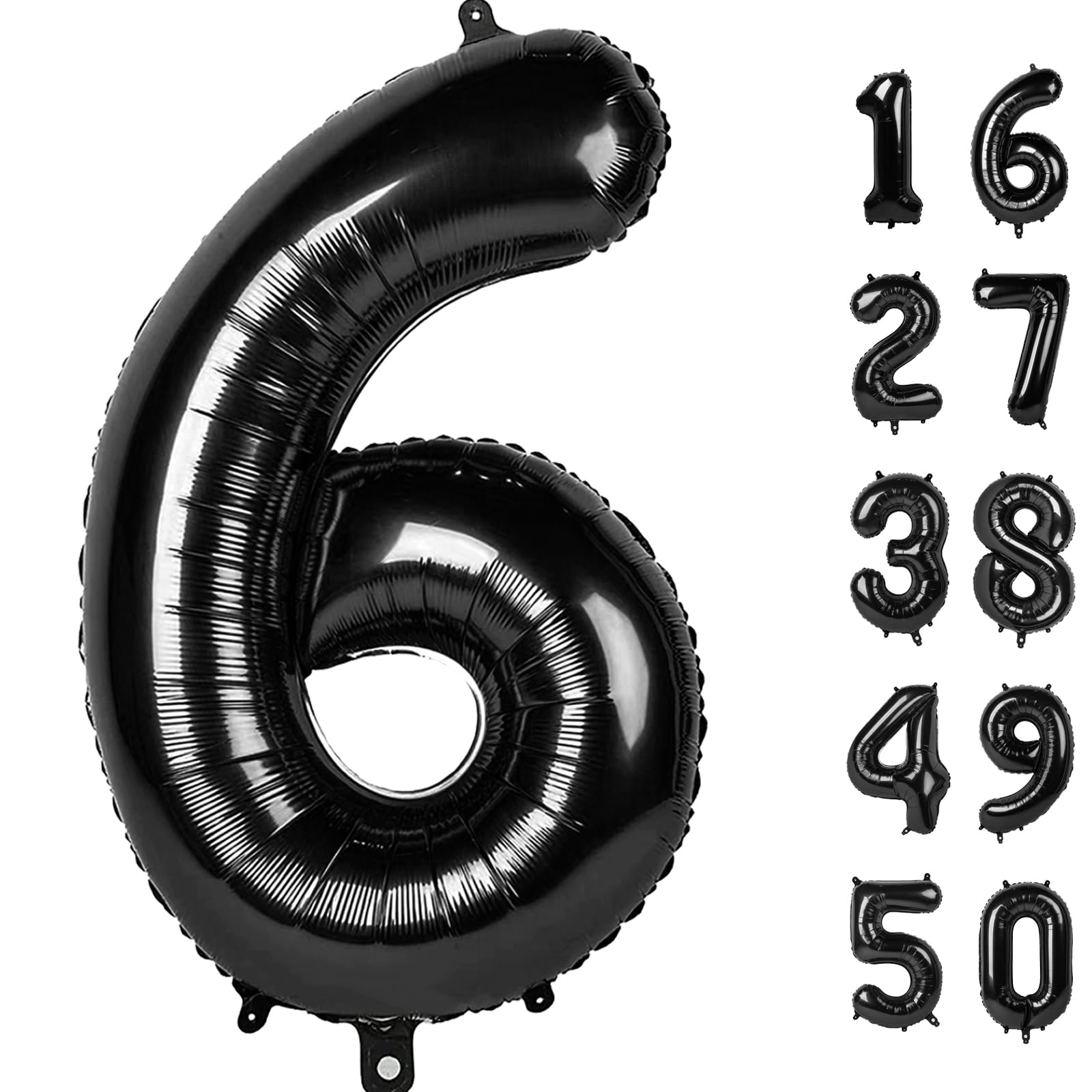 Kelfuoya 40-inch black number 6 foil balloon for bold party backdrop.