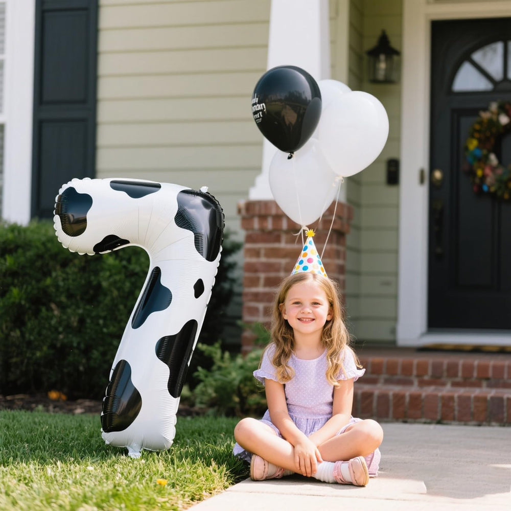 Kelfuoya 40-inch cow-print foil balloon, versatile for indoor and outdoor parties.