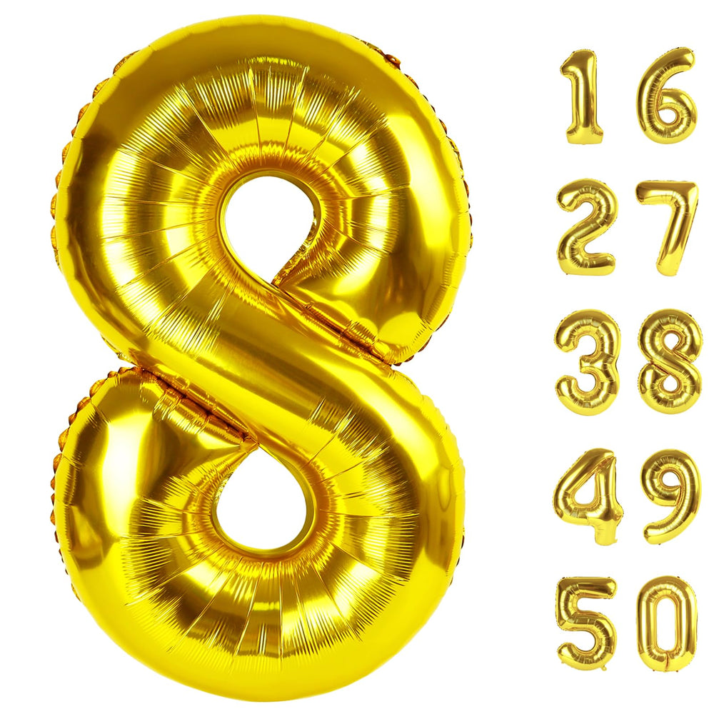 Kelfuoya 40-inch gold foil number 8 balloon as bold birthday centerpiece