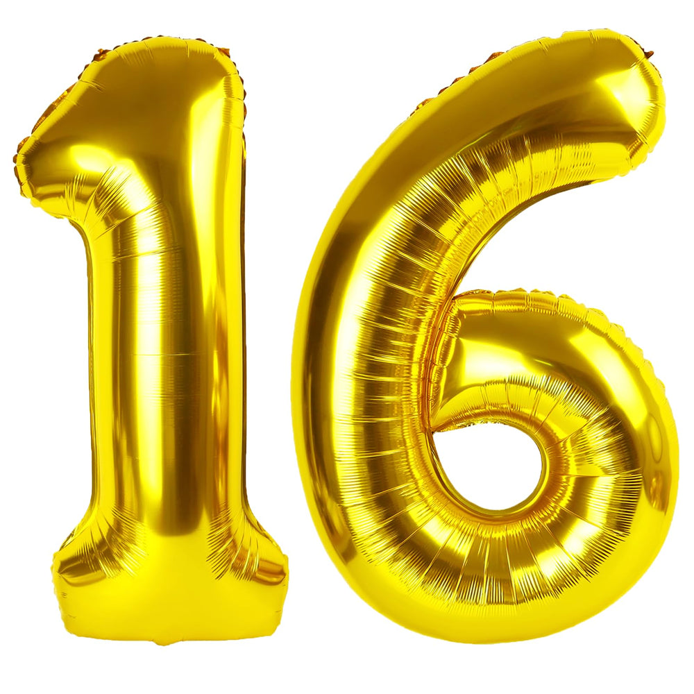 Kelfuoya 40-inch gold number 16 balloon adds elegant birthday decor