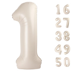Kelfuoya 40-inch milk white number 1 foil balloon used as a durable photo backdrop