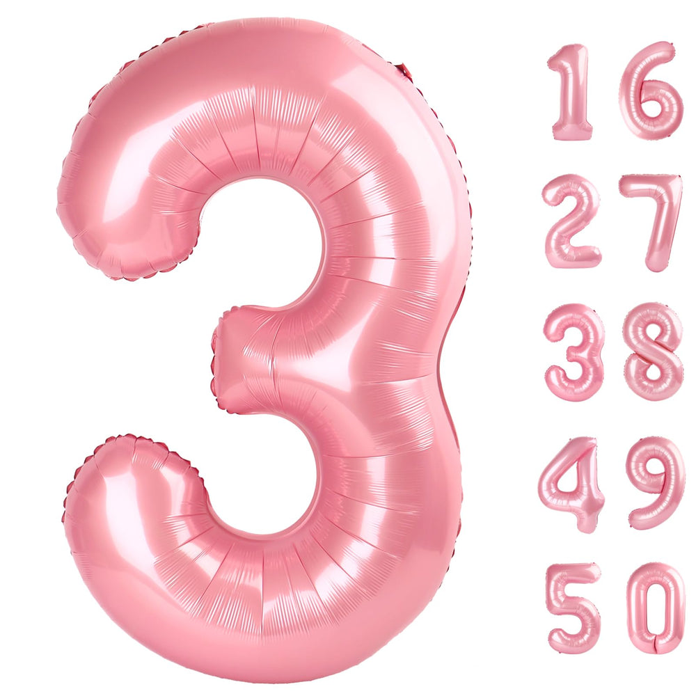 Kelfuoya 40-inch pearlescent pink number 3 balloon for striking party decor.