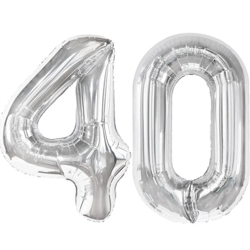 Kelfuoya 40-inch silver number balloon on display for a striking party backdrop.