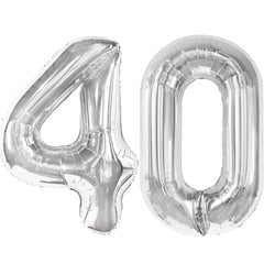 Kelfuoya 40-inch silver number balloon on display for a striking party backdrop.