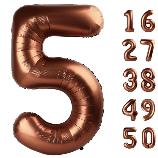 Kelfuoya 40in dark brown number 5 balloon, ideal for a dramatic party backdrop.