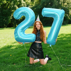 Kelfuoya 40 inch number blue 7 balloon indoors displayed as centerpiece