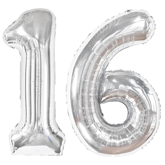 Kelfuoya 40-inch silver number 16 balloon wall display for party decor