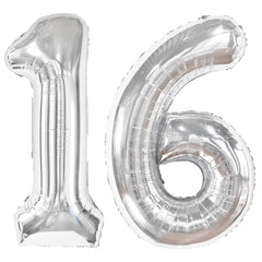 Kelfuoya 40-inch silver number 16 balloon wall display for party decor