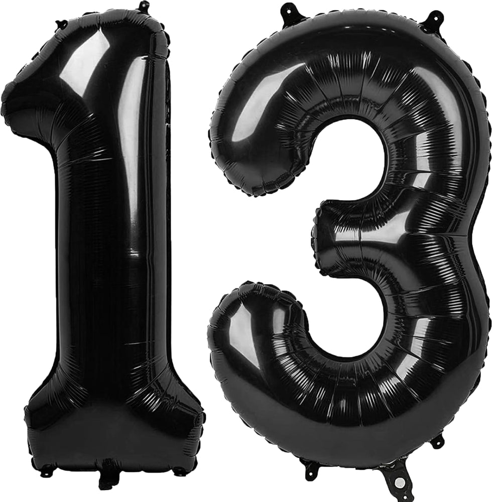Kelfuoya 40-inch black number 13 balloon close-up with premium foil finish for elegant decor