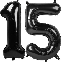 Kelfuoya 40-inch black 15 balloon, bold centerpiece for birthdays and anniversaries.