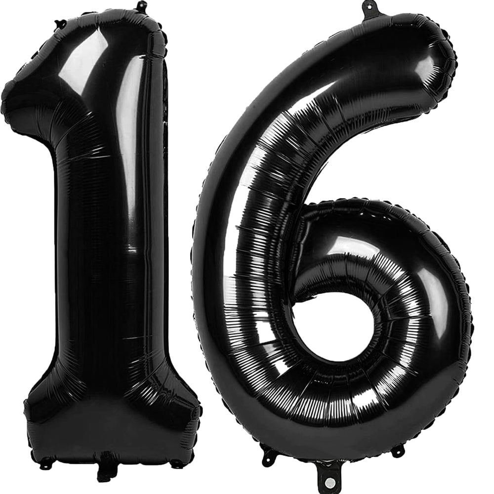Kelfuoya 40inch black number 16 balloon wall display for celebrations.