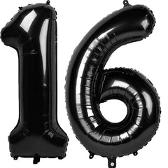 Kelfuoya 40inch black number 16 balloon wall display for celebrations.