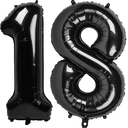 Kelfuoya 40inch black number 18 balloon for standout birthday or anniversary decor.