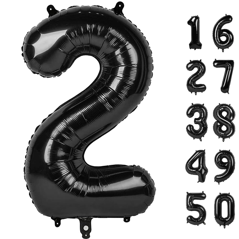 Kelfuoya 40-inch black number 2 balloon front view for bold birthday decor