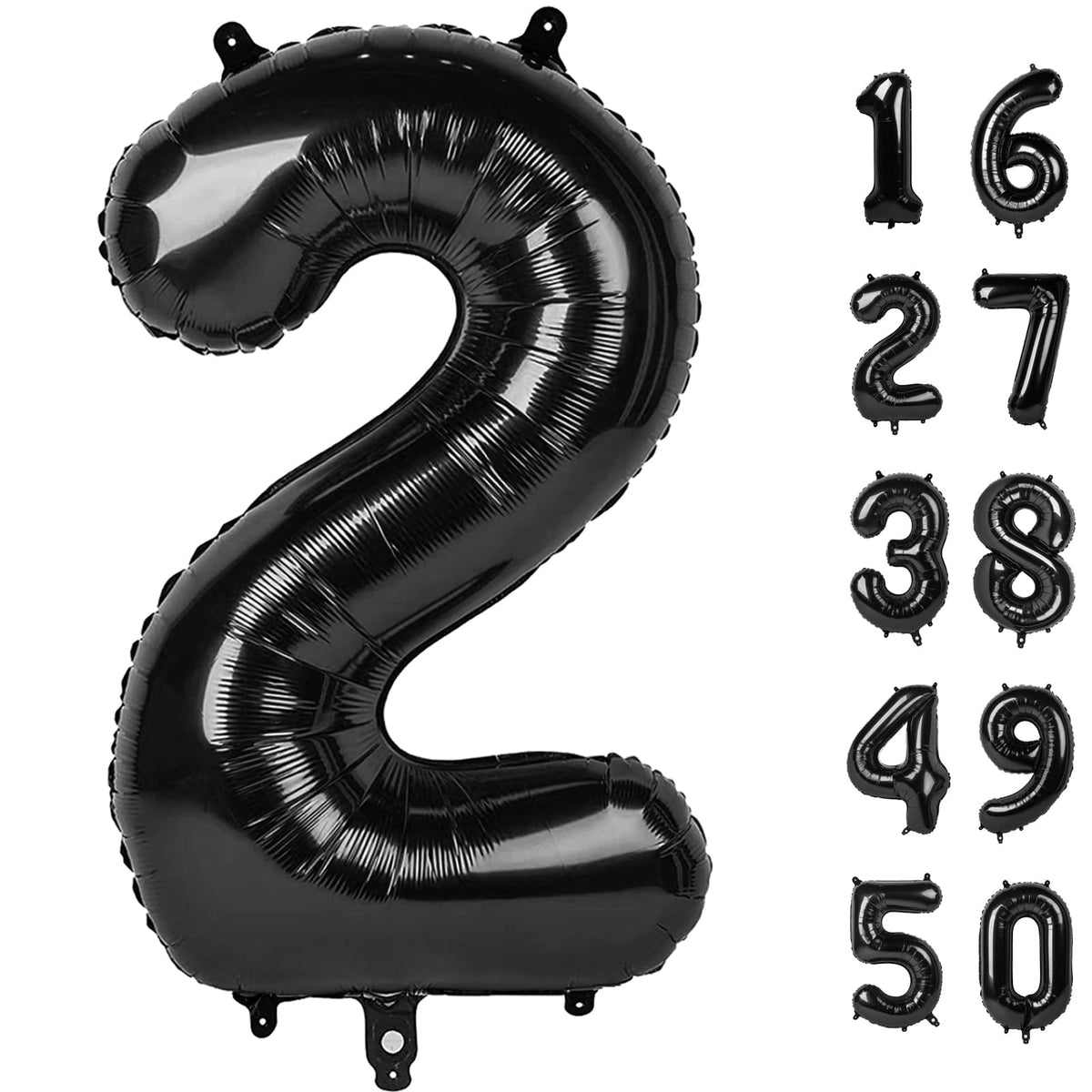 Kelfuoya 40-inch black number 2 balloon front view for bold birthday decor