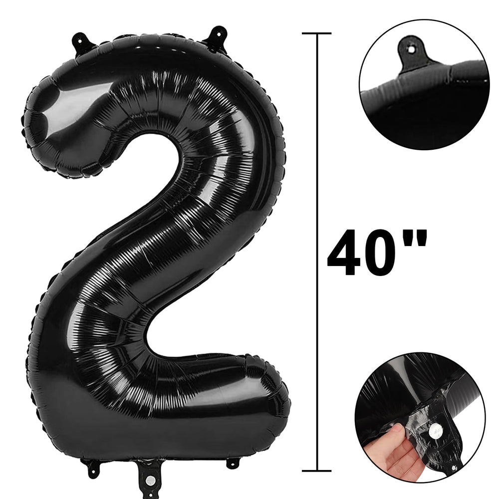 Kelfuoya 40-inch black number 2 balloon with inflation straw for easy setup