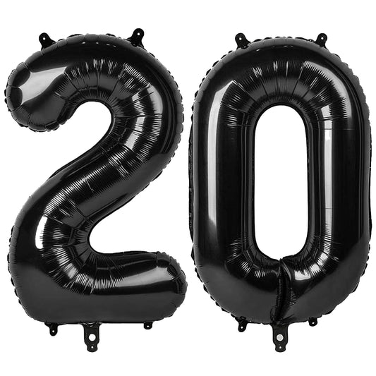 Kelfuoya 40-inch black number 20 balloon, top view, bold party decor