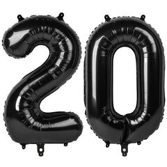Kelfuoya 40-inch black number 20 balloon, top view, bold party decor