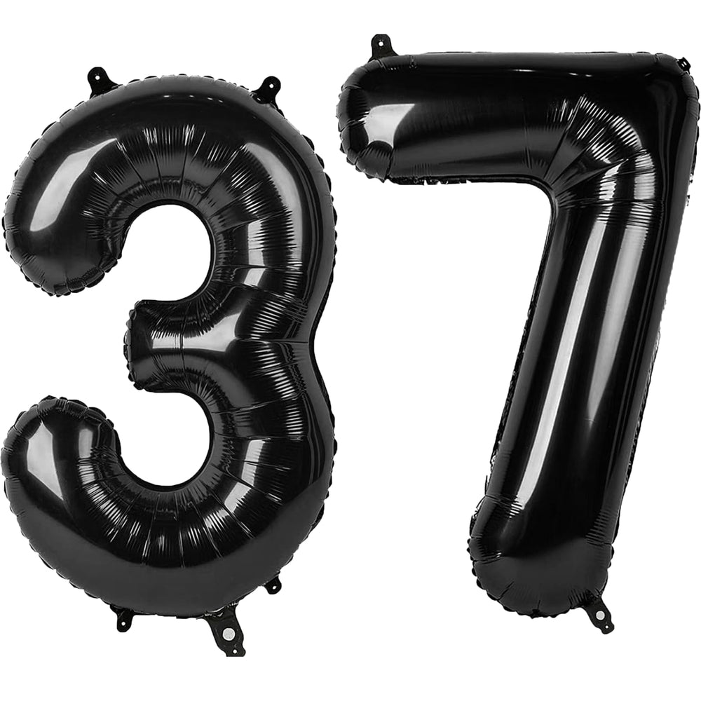 Kelfuoya 40-inch black number 37 balloon hanging for dramatic birthday backdrop.