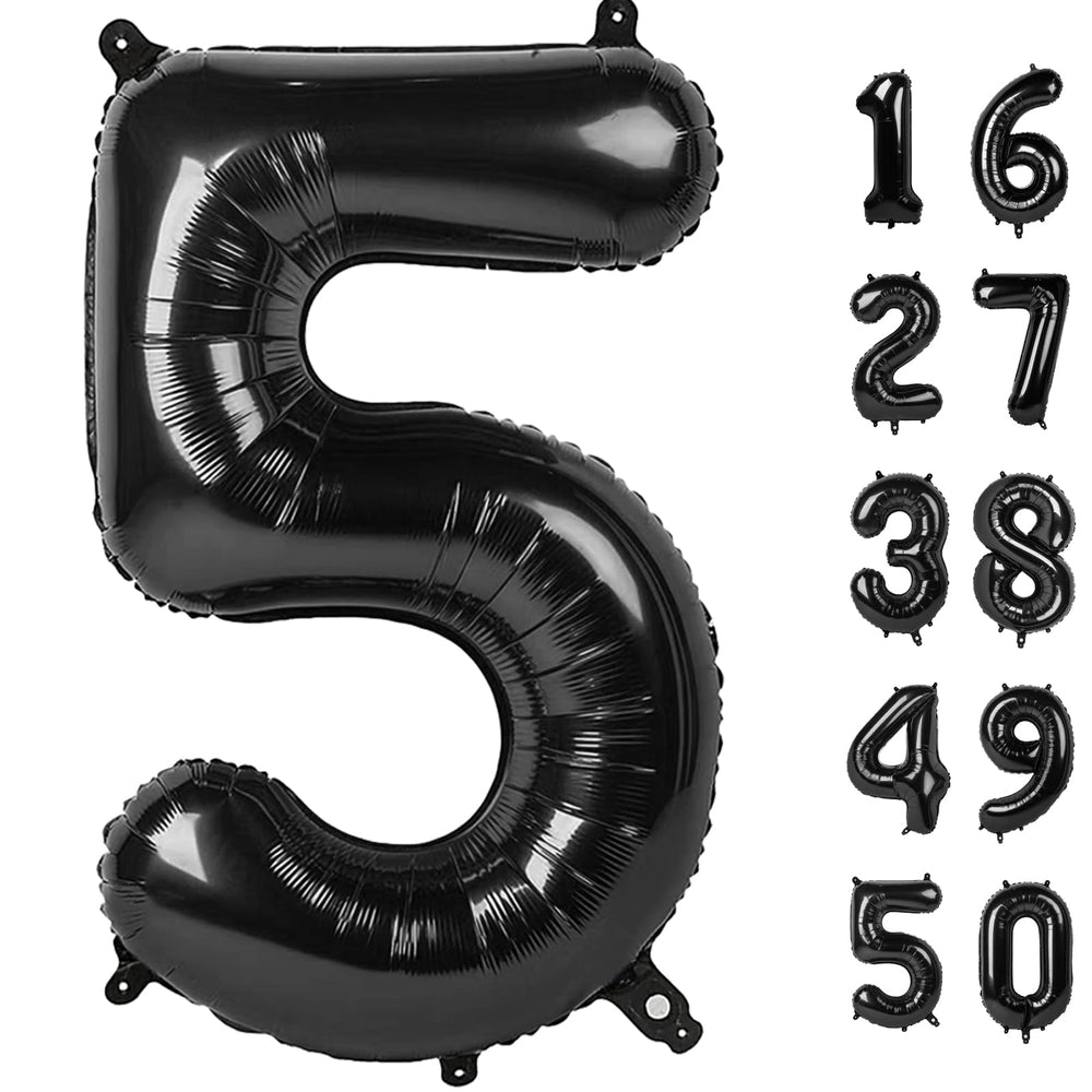 Kelfuoya 40-inch black number 5 foil balloon for milestone celebrations