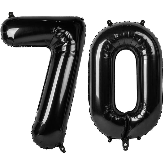 Kelfuoya 40-inch black number 70 balloon for elegant birthday or anniversary decor.