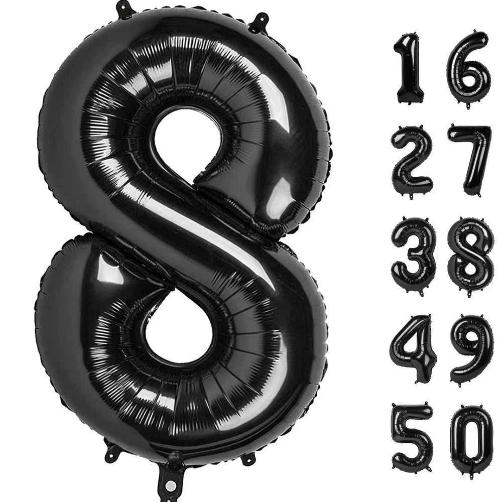 Kelfuoya 40-inch black number 8 balloon for bold party backdrops and photos