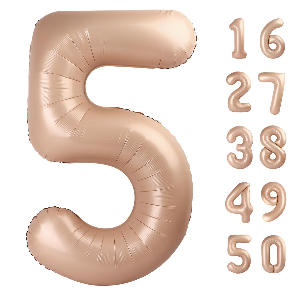 Kelfuoya 40-inch caramel number 5 balloon ideal for dramatic wall displays.