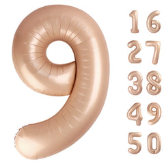 Kelfuoya 40-inch caramel number 9 balloon used as a bold party centerpiece