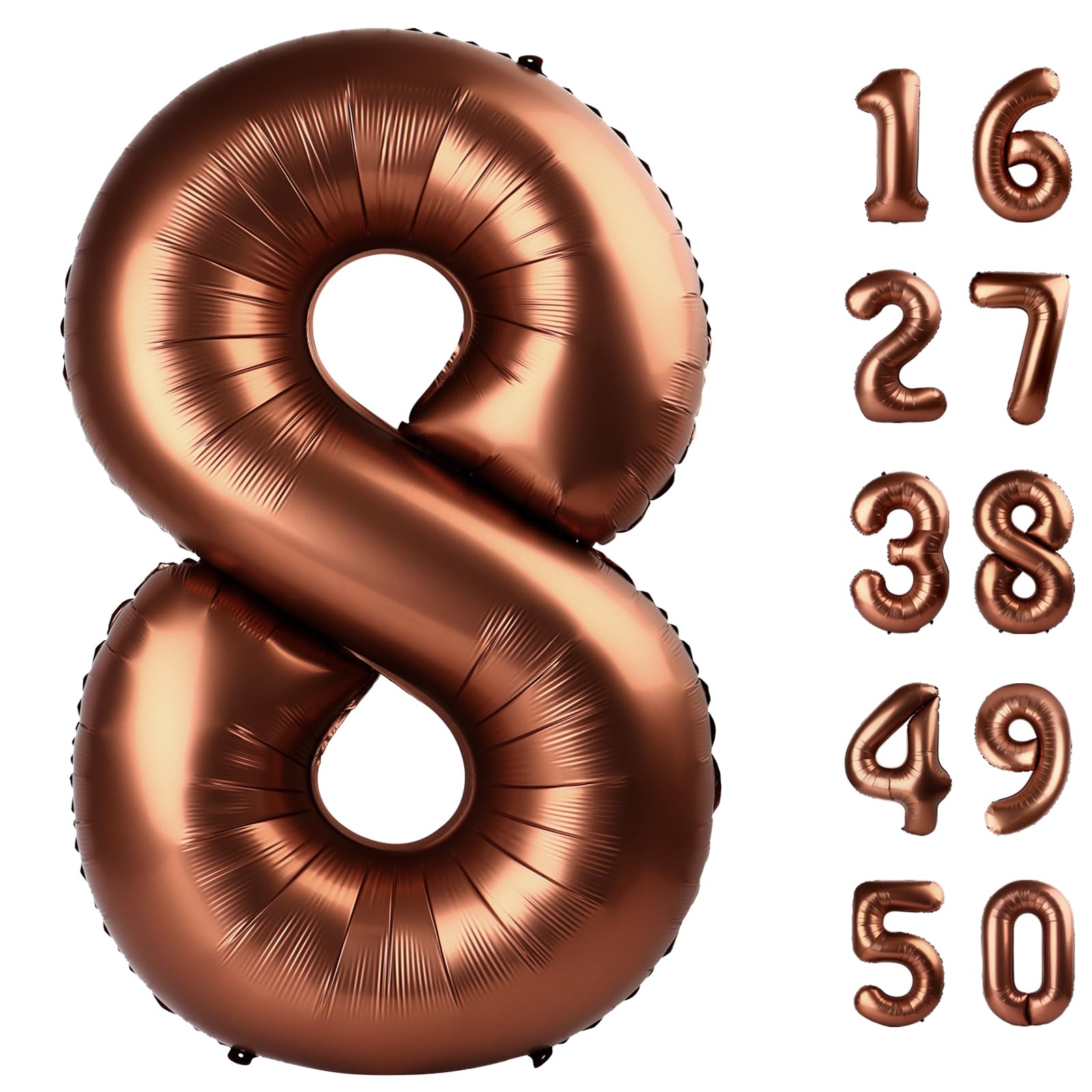 Kelfuoya 40-inch dark brown foil number 8 balloon for wall display and photos