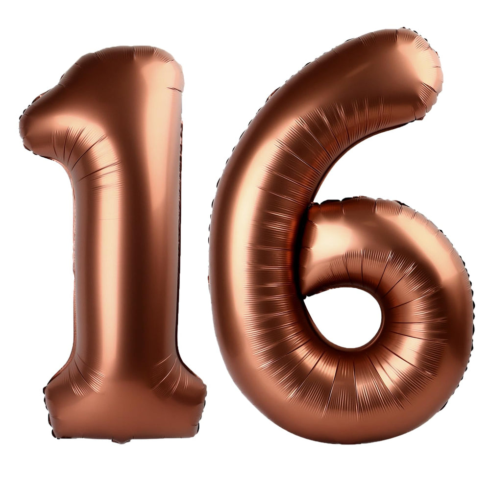 Kelfuoya 40-inch dark brown 16 balloon, premium foil centerpiece for celebrations.