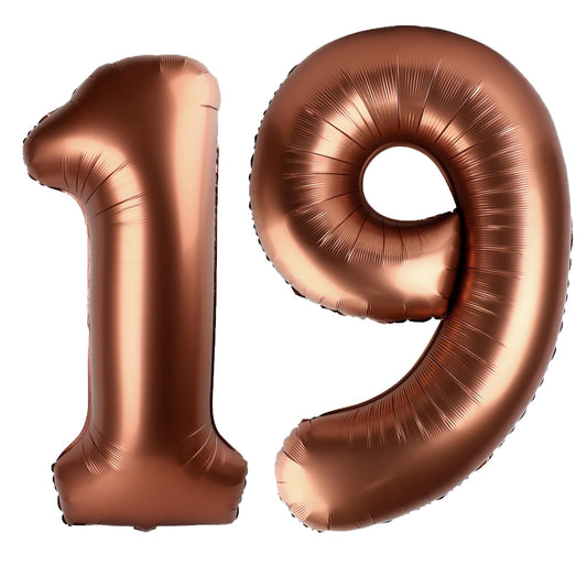 Kelfuoya 40 inch dark brown number 19 balloon for birthday party backdrops and photo ops.