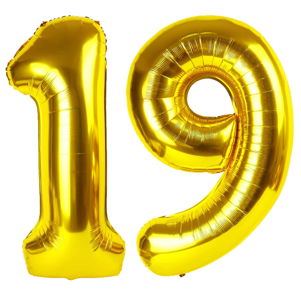 Kelfuoya 40inch gold number 19 balloon for a striking birthday backdrop.