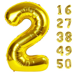 Kelfuoya 40-inch gold number 2 balloon inflated for bold birthday backdrop.