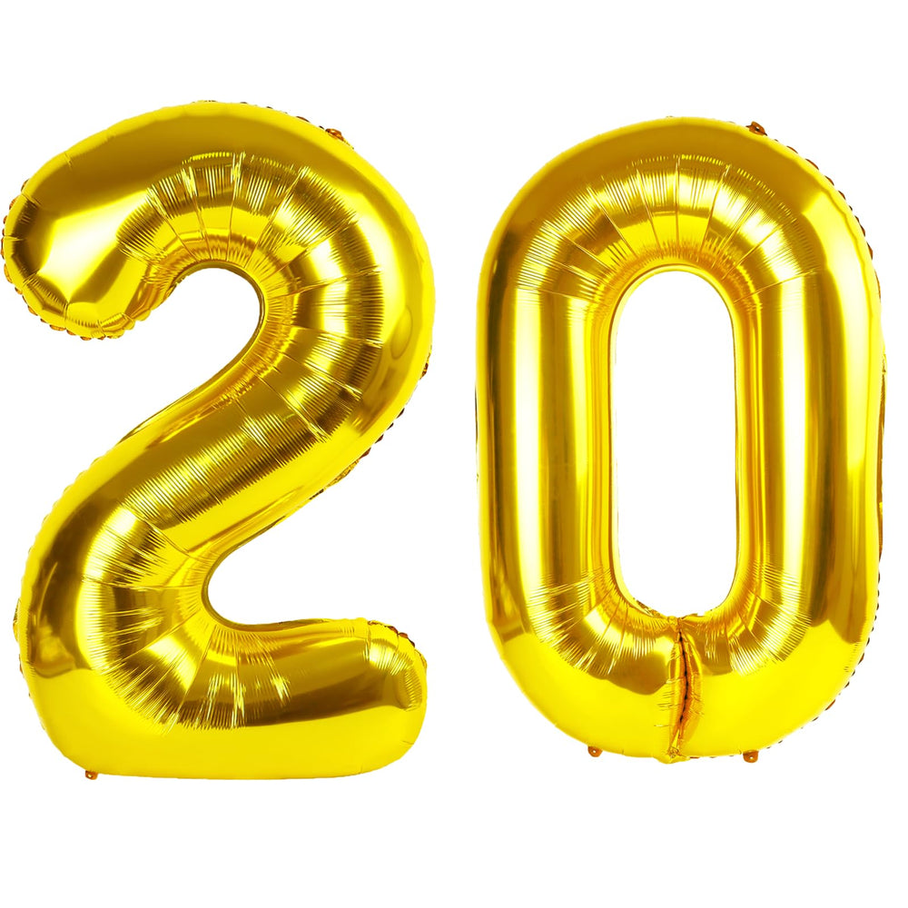 Kelfuoya 40-inch gold number 20 balloon as a striking birthday backdrop.