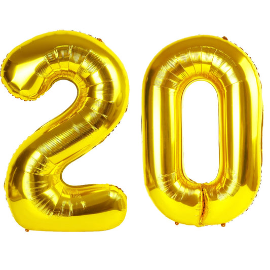 Kelfuoya 40-inch gold number 20 balloon as a striking birthday backdrop.