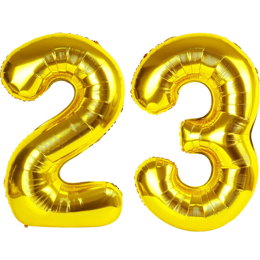 Kelfuoya 40inch gold number 23 balloon creates a dramatic birthday backdrop.