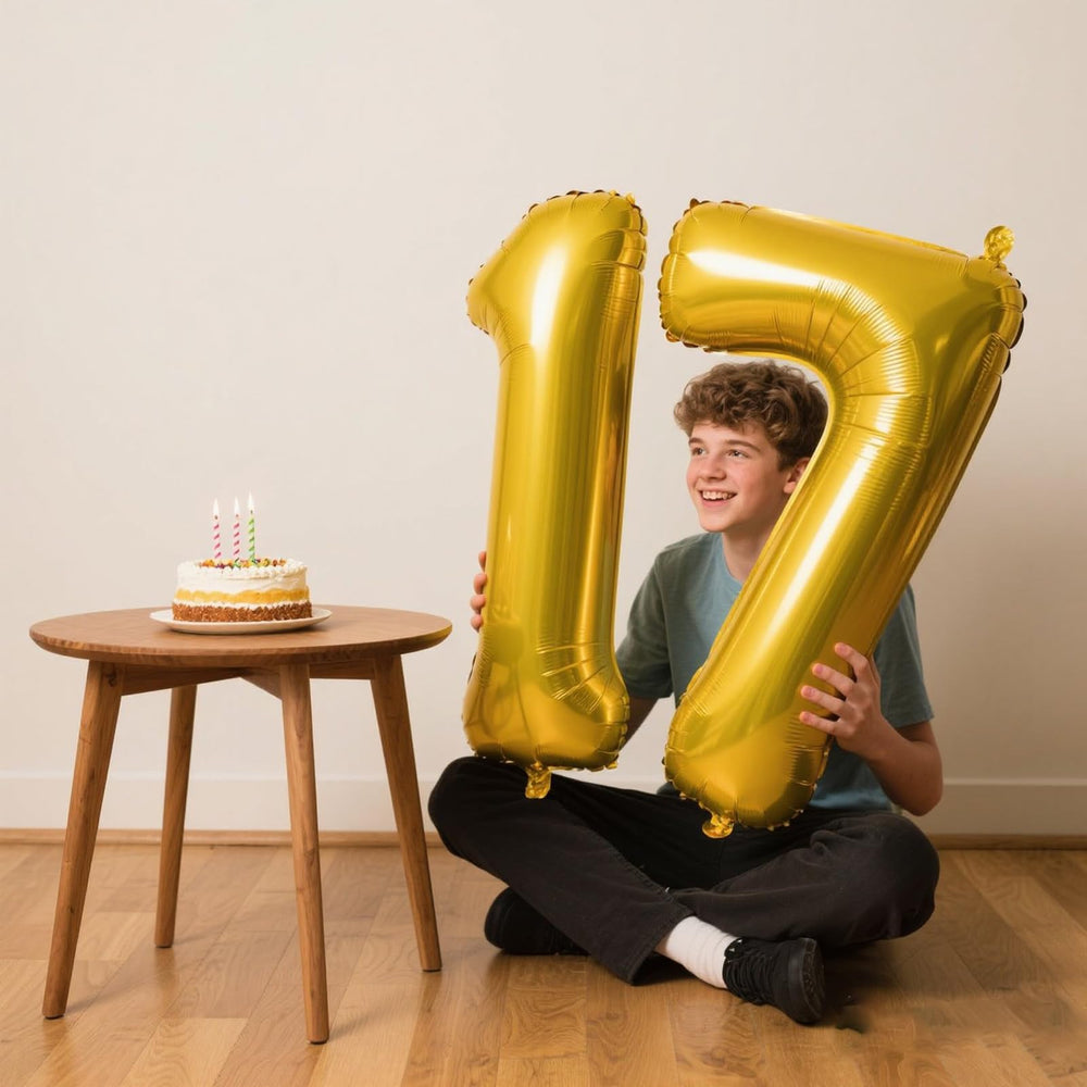Kelfuoya 40-inch gold number 7 balloon on wall display for milestone celebrations
