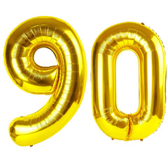 Kelfuoya 40-inch gold 90 balloon creates a shimmering birthday backdrop