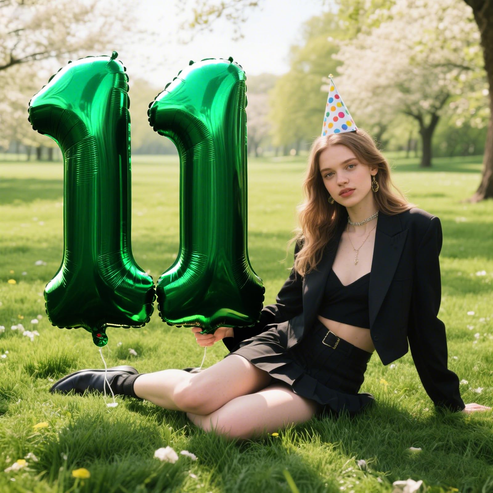 Kelfuoya 40-inch green foil number 11 balloon adds focal point
