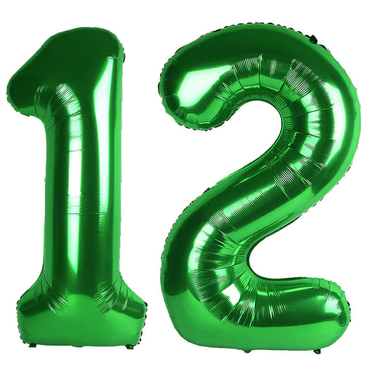 Kelfuoya 40-inch green number 12 balloon on wall display for festive decor