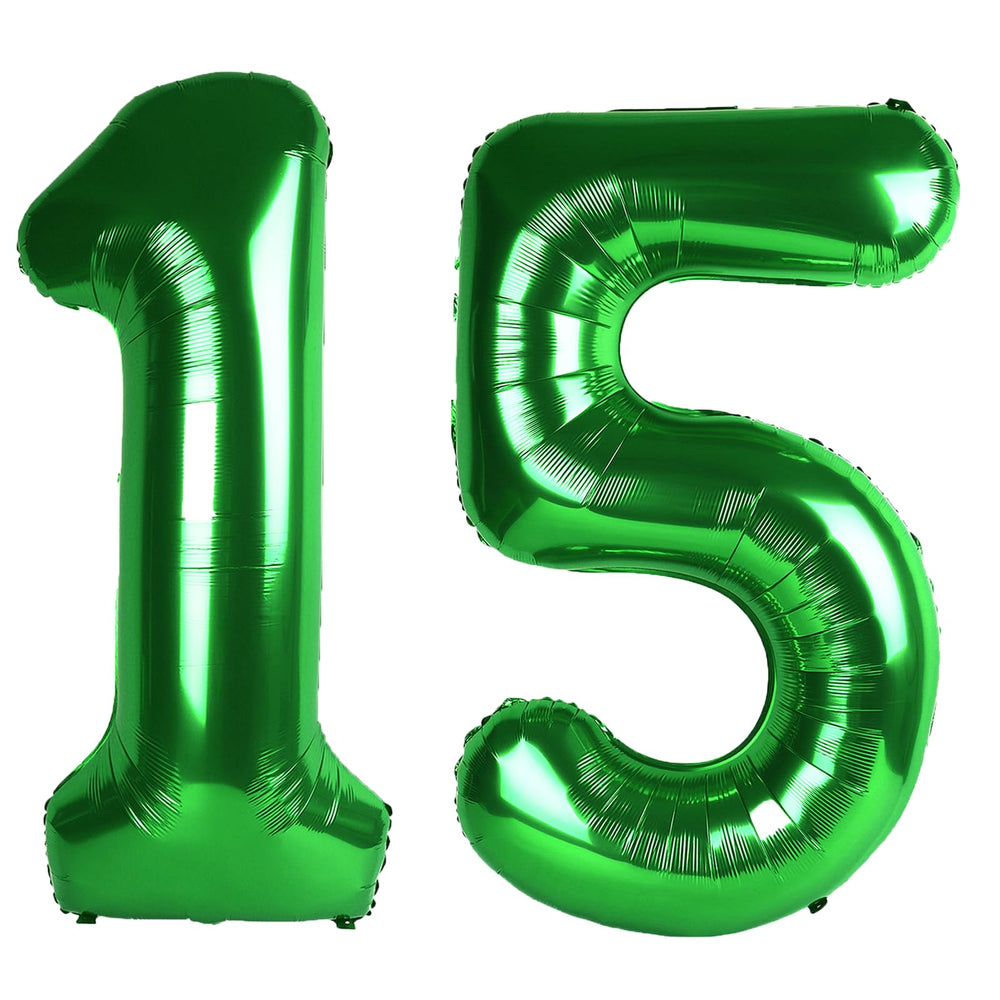 Kelfuoya 40-inch green number 15 balloon for a dramatic milestone backdrop.