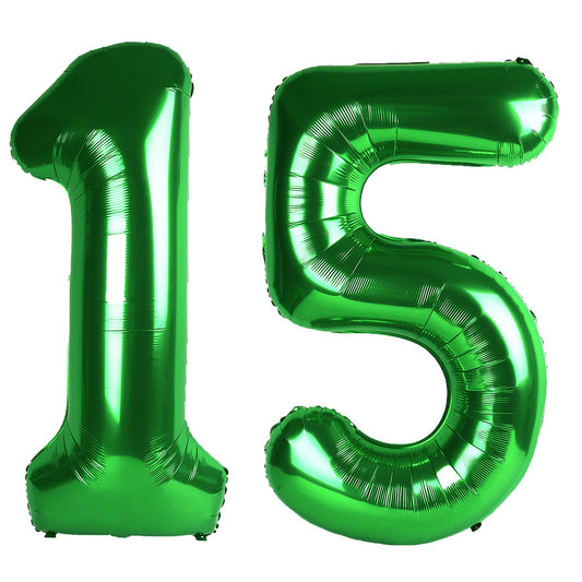 Kelfuoya 40-inch green number 15 balloon for a dramatic milestone backdrop.