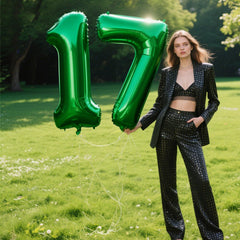 Kelfuoya 40 inch green number 17 balloon used as wall decor for celebrations