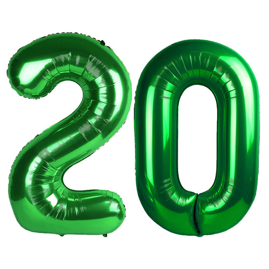 Kelfuoya 40-inch green number 20 balloon front view, striking party backdrop