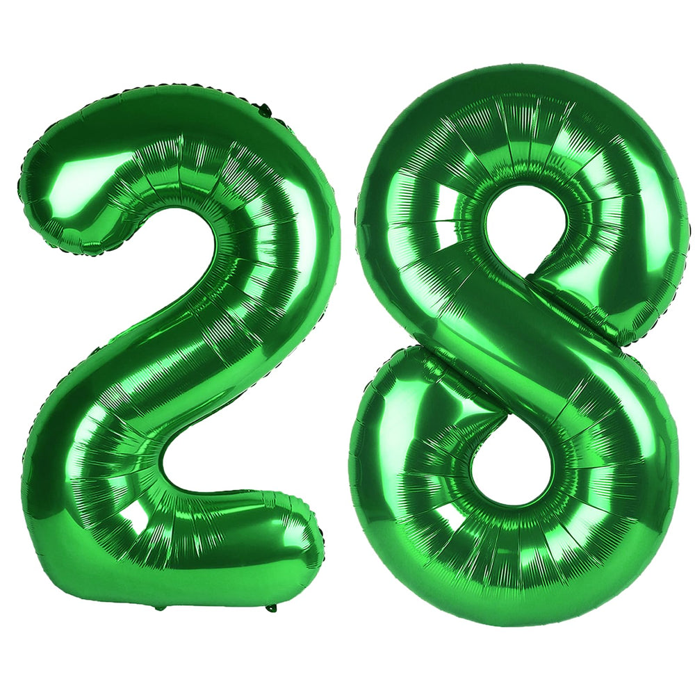 Kelfuoya 40-inch green number 28 balloon creates a bold birthday backdrop.