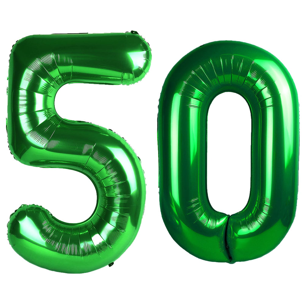 Kelfuoya 40-inch green number 50 balloon, angled view for striking event decor
