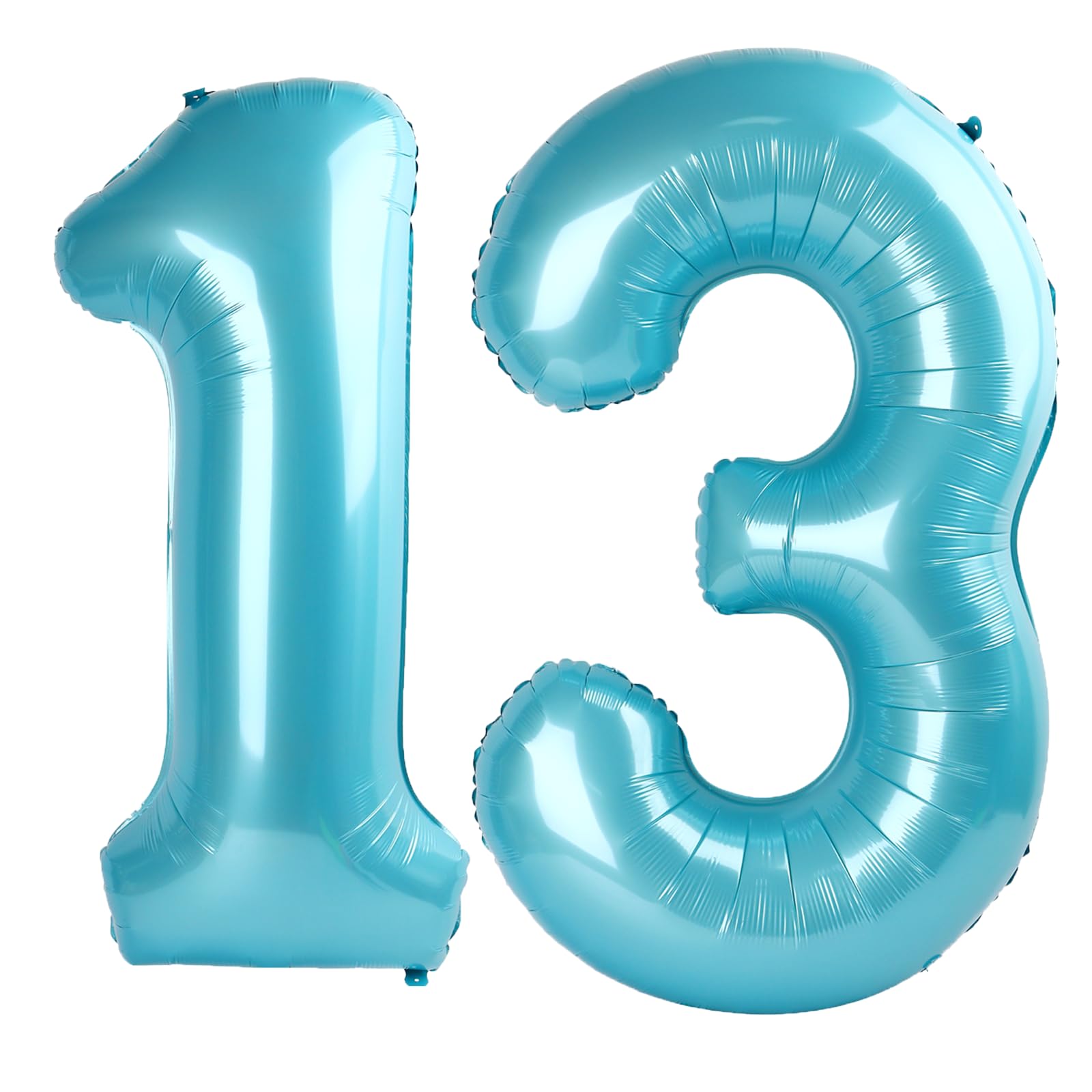 Kelfuoya 40inch light-blue number 13 balloon on display for birthdays and anniversaries.